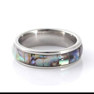 Silver ring Band Ring Shell Abalone Inlay Unisex Stainless steel Nwt